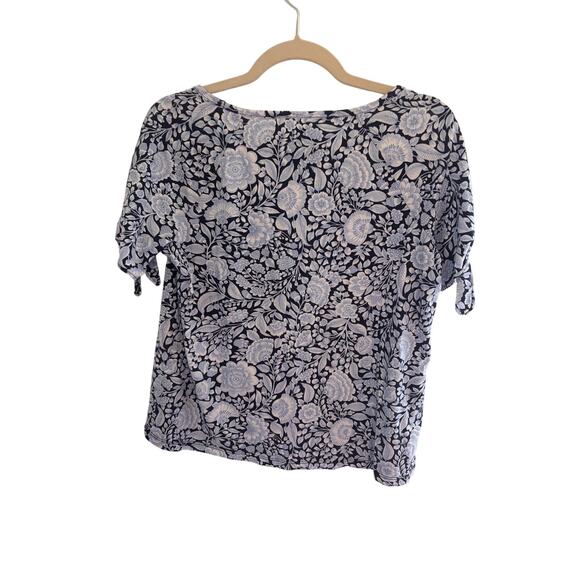 Talbots Petite Blue Floral Top SP Small Petite Cottagecore Summer Feminine Basic - Picture 5 of 6